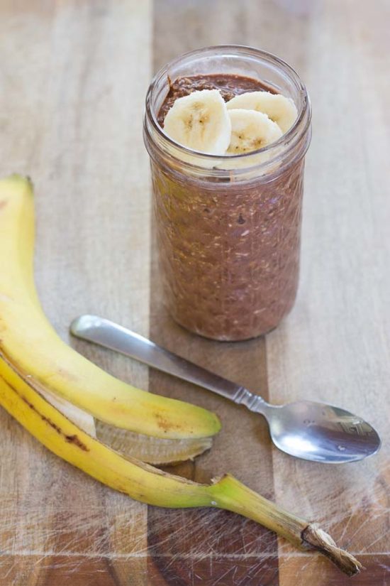 High Protein Chocolate Banana Overnight Oats Quick Breakfast Recipe