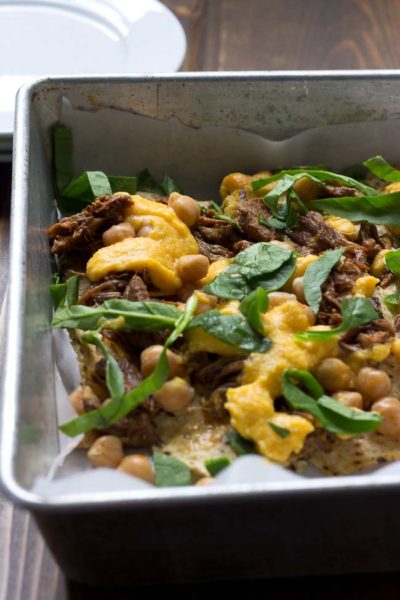 Slow Cooker Steak Nachos with Spicy Butternut Squash Queso | Love & Zest