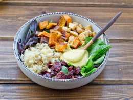 Veggie Power Bowl With Cashew Honey Mustard Dressing Love Zest