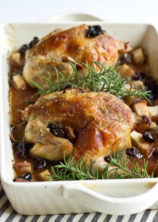 Rosemary Roasted Cornish Hens with Pears and Tart Cherries | Love & Zest