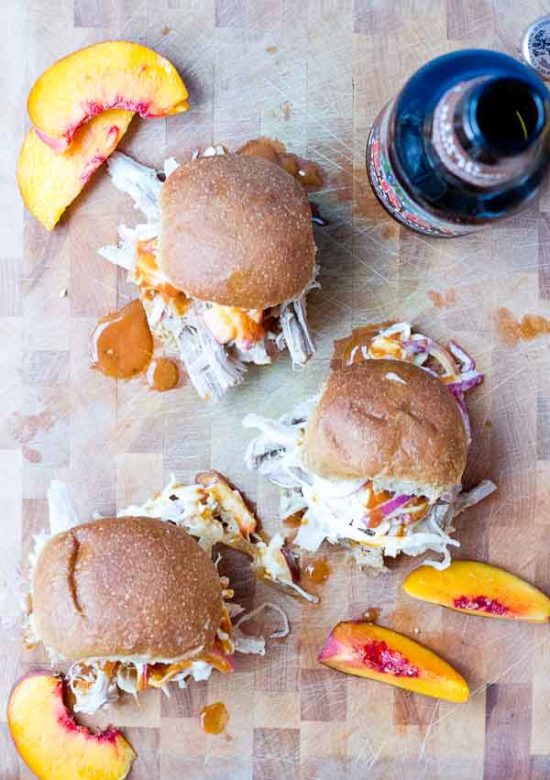 Root Beer Pulled Pork with Peach Slaw | Slow Cooker Recipe