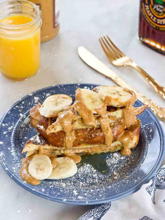 Creamy Peanut Butter Banana Stuffed French Toast