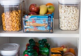 healthy snacks for kids organized in pantry